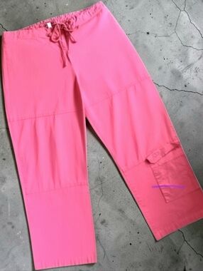 Johnny Was Womens Medium Hot Pink Cropped Cargo Pants Drawstring Wide-leg EUC
